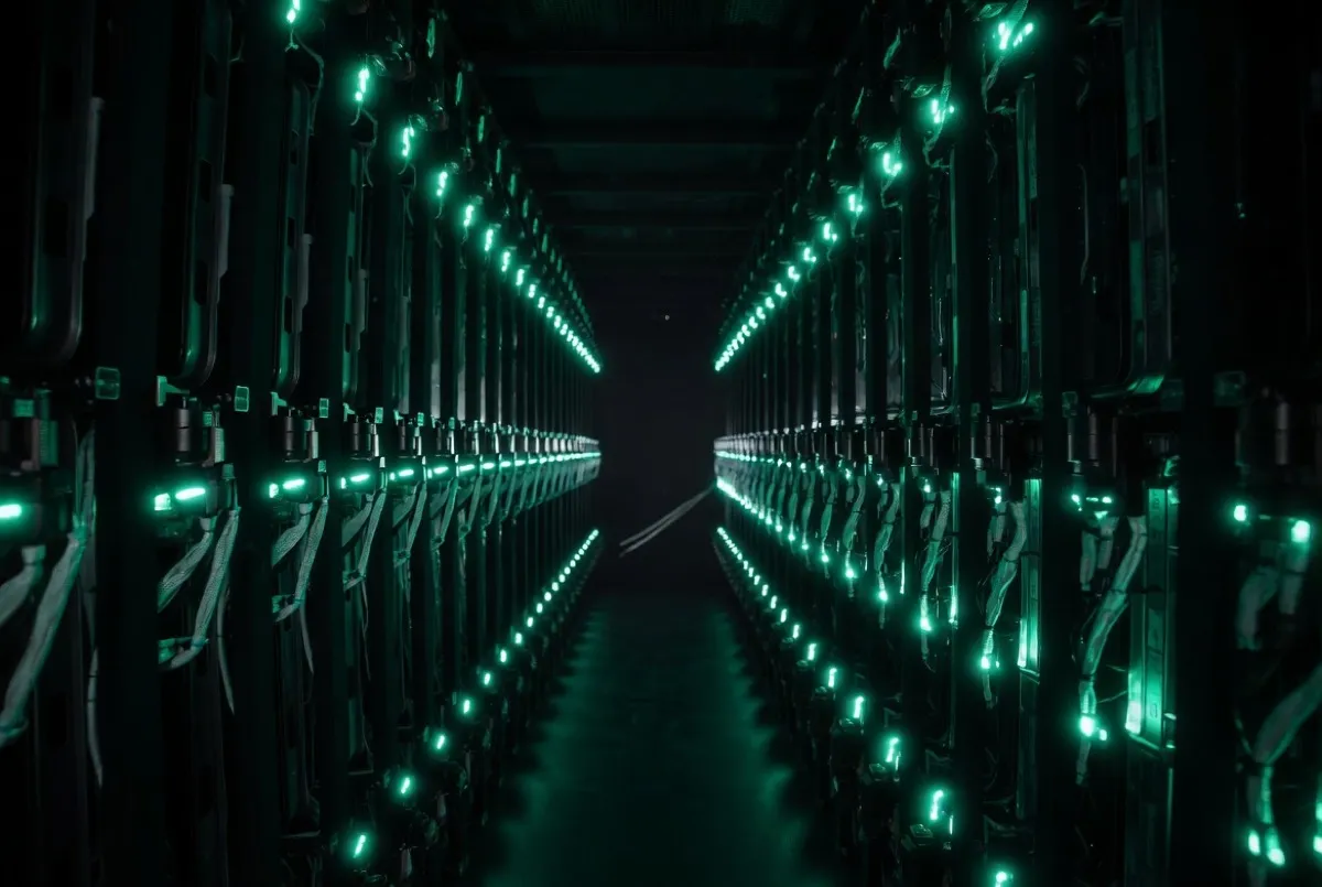 Data center infrastructure with green accent lighting